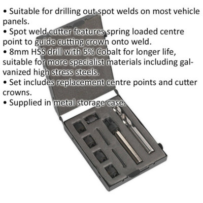 9 Piece Spot Weld Cutter and HSS Cobalt Drill Bit Set with Spring ...