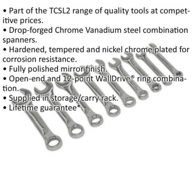 9-Piece Stubby Short Handled Combination Spanner Set - 12 Point Metric Open Head Tools