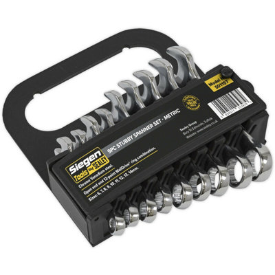 9-Piece Stubby Short Handled Combination Spanner Set - 12 Point Metric Open Head Tools