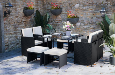 9 Pieces Rattan Garden Furniture Set with 1 Rattan Dining Table and 4 Rattan Chairs