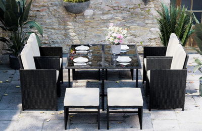 9 Pieces Rattan Garden Furniture Set with 1 Rattan Dining Table and 4 Rattan Chairs