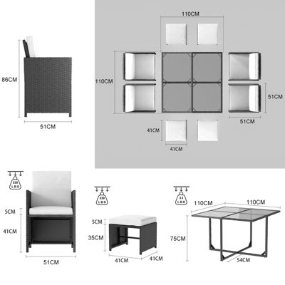 9 Pieces Rattan Garden Furniture Set with 1 Rattan Dining Table and 4 ...