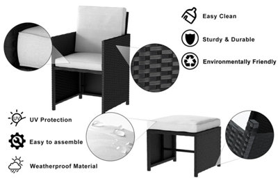 9 Pieces Rattan Garden Furniture Set with 1 Rattan Dining Table and 4 Rattan Chairs - 8