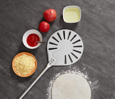 Karboby Geperforeerde Pizzaschep, Pizza Paddle van Hard Geanodiseerd Aluminium voor Oven Voor Het Koken Van Zelfgemaakte Pizza, Brood, Kleine Ronde PizzaSchep, 9 inch
