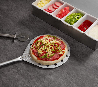 Pizzaschep Weber Karboby Geperforeerde Pizzaschep, Pizza Paddle Van Hard Geanodiseerd Aluminium Voor Oven Voor Het Koken Van Zelfgemaakte Pizza, Brood, Kleine Ronde PizzaSchep, 9 Inch Pizza Peel