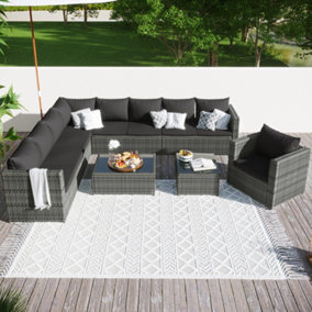 9 Seater Large Rattan Garden Corner Sofa Set Outdoor Garden Furniture Set Patio Sofa Set with Coffee Table Grey