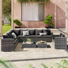 9-seater Outdoor Garden Furniture Set Patio Sofa Set with Coffee Table, Seat Cushions and Back Cushions, Grey