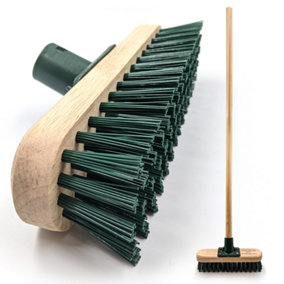 9" Stiff PVC Bristle Decking Brush with Long Wooden Handle - Heavy Duty Outdoor Deck Scrubbing Tool