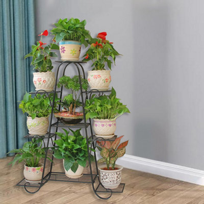 9 Tier Black Elegant Sturdy Metal Planter Rack for Indoor and Outdoor