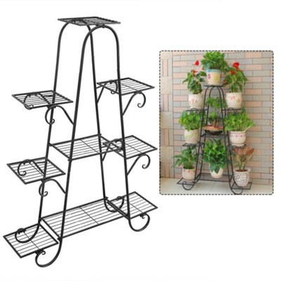 9 Tier Black Elegant Sturdy Metal Planter Rack for Indoor and Outdoor