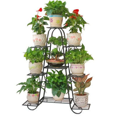 9 Tier Black Elegant Sturdy Metal Planter Rack for Indoor and Outdoor