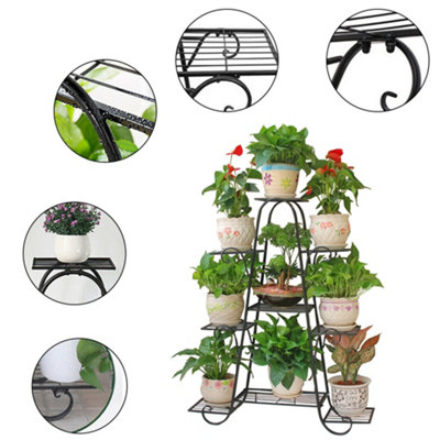 9 Tier Black Elegant Sturdy Metal Planter Rack for Indoor and Outdoor
