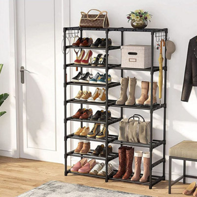 9-Tier Large Metal Open-Style Shoe Rack in Black, Assembly Required