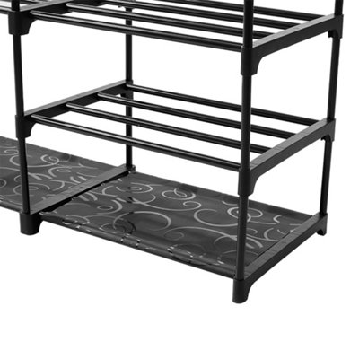 9-Tier Large Metal Open-Style Shoe Rack in Black, Assembly Required
