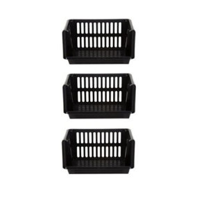 9 Tier Multi-Purpose Plastic Stacking Storage Basket Stackable Shelves Vege Fruit Food Stationary Organize Rack Stand Black 35cm