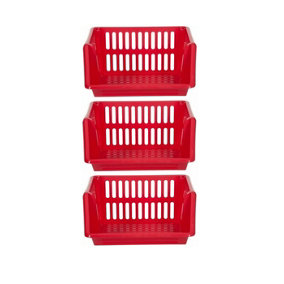 9 Tier Multi-Purpose Plastic Stacking Storage Basket Stackable Shelves Vege Fruit Food Stationary Organize Rack Stand Red 35cm