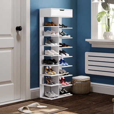 9 Tier Shoe Rack with Drawer Organizer Storage Shelf Hallway Shoe Rack