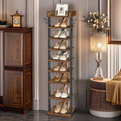 9 Tier Tall Shoe Rack Narrow Brown