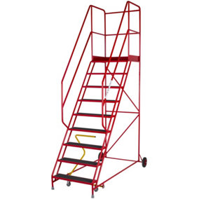 9 Tread HEAVY DUTY Mobile Warehouse Stairs Anti Slip Steps 3.03m Safety Ladder