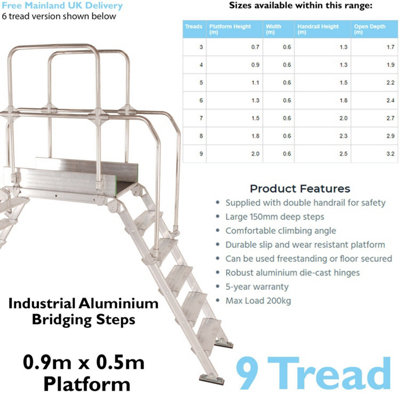 9 Tread Industrial Crossover Ladder with Handrails for Safe Access