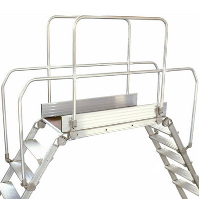 9-Tread Industrial Crossover Ladder with Safety Handrails - 1.2m x 0.5m Platform
