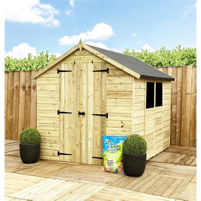 9 x 4 Garden Shed Pressure Treated T&G Double Door Apex Wooden Garden Shed - 2 Windows (9' x 4') / (9ft x 4ft) (9x4)