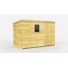9 x 6 Feet Pent Shed - Double Door With Windows - Wood - L178 x W276 x H201 cm