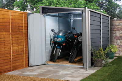 9 x 6 ft Trimetals ProtectaBike 960 Pent Roof Metal Motorcycle Garage - Double Door - Anthracite Grey