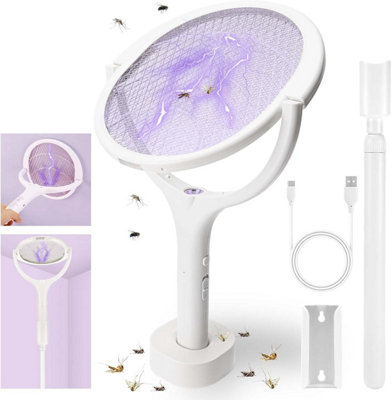 90 degree rotating electric fly swatter with telescopic pole, double ...