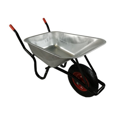 85L HEAVY DUTY WHEELBARROW GALVANISED METAL BUILDERS GARDEN PNEUMATIC 160KG