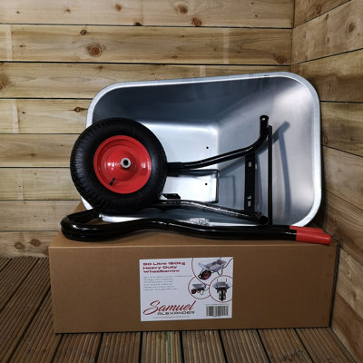 90 Litre 150kg Capacity Heavy Duty Galvanised Samuel Alexander Metal Garden Wheelbarrow with Pneumatic Tyre - 4