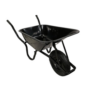 90 Litre 150kg Capacity Heavy Duty Outdoor Galvanised Pneumatic Metal Garden Wheelbarrow in Black