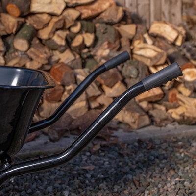 90 Litre 150kg Capacity Heavy Duty Outdoor Galvanised Pneumatic Metal Garden Wheelbarrow in Black - 4