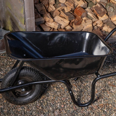 90 Litre 150kg Capacity Heavy Duty Outdoor Galvanised Pneumatic Metal Garden Wheelbarrow in Black - 5