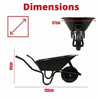 90 Litre 150kg Capacity Heavy Duty Outdoor Galvanised Pneumatic Metal Garden Wheelbarrow in Black - 8