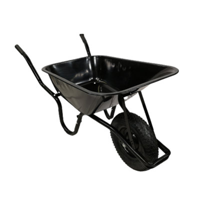 90 Litre 150kg Capacity Heavy Duty Outdoor Galvanised Pneumatic Metal Garden Wheelbarrow in Black - 9