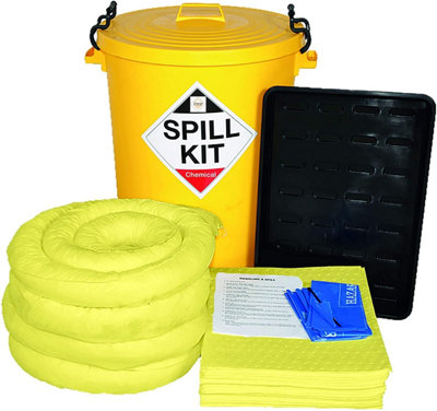 90 Litre Chemical Spill Kit with Drip Tray for use with Acds, Alkalis, Strong Chemicals, solvnts.