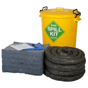 90 Litre EVO Recycled Spill Kit in a Drum - Suitable for Hydraulics, Oils, Coolant, Fuels and Mild Ac'ds.
