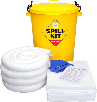 90 Litre Oil and Fuel Spill Kit for use with Hydraulic Oil, Engine Oil, Lubricating Oil, solvnts. Will not Absorb Water.