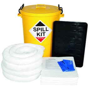 90 Litre Oil and Fuel Spill Kit with Drip Tray for use with Hydraulic Oil, Engine Oil, Lubricating Oil, solvnts