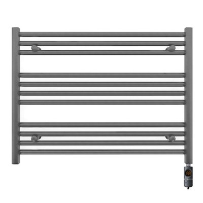 900 x 600 mm Anthracite Grey Electric Bathroom Towel Rail Radiator Heater With AF Thermostatic Electric Element Pre-Filled