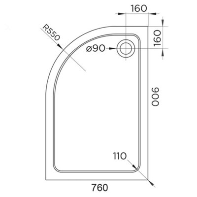900 x 760mm White Offset Quadrant Left Hand 45mm Low Profile Shower Tray with Chrome Waste