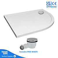 900 x 760mm White Offset Quadrant Right Hand 45mm Low Profile Shower Tray with Chrome Waste