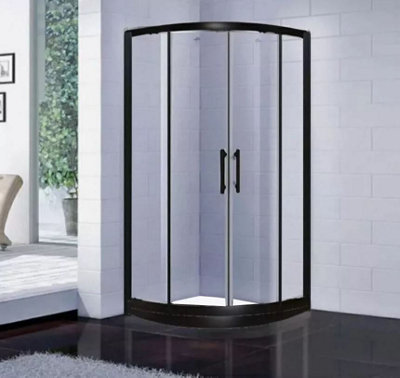 900 x 900 Black Quadrant Shower Enclosure and Tray with Riser Kit