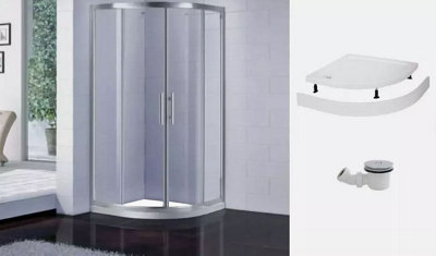 900 x 900 Chrome Quadrant Shower Enclosure and Tray with Riser Kit