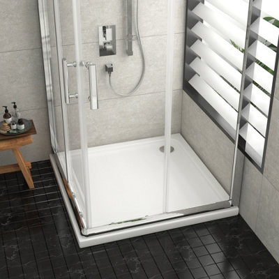 900 x 900mm Square Stone Shower Enclosure Tray Gloss White 40mm Slimline