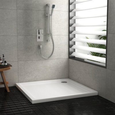900 x 900mm Square Stone Shower Enclosure Tray Gloss White 40mm Slimline