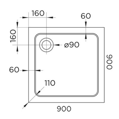 900 x 900mm White Square 45mm Low Profile Shower Tray with Matt Black Waste - 4