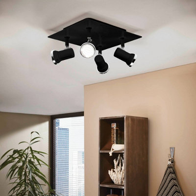 B&Q -  Tamara 1 Black Steel 4-Light Adjustable Ceiling Spotlight Ip44 Rated For Bathroom (D) 26Cm