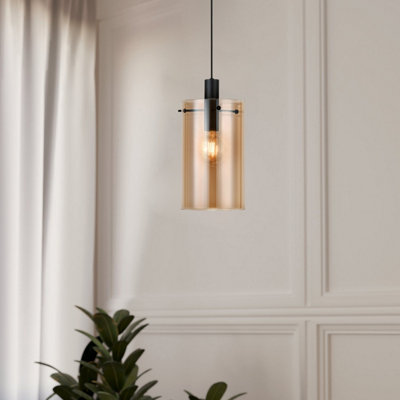 B&Q -  Polverara Amber Glass Single Pendant Light Wbs